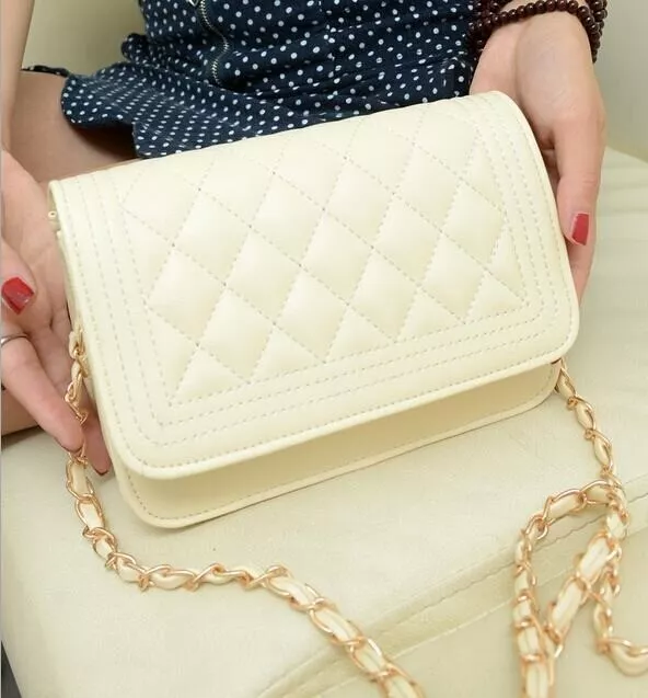 Quilted Pattern Chain Square Bag Small Elegant