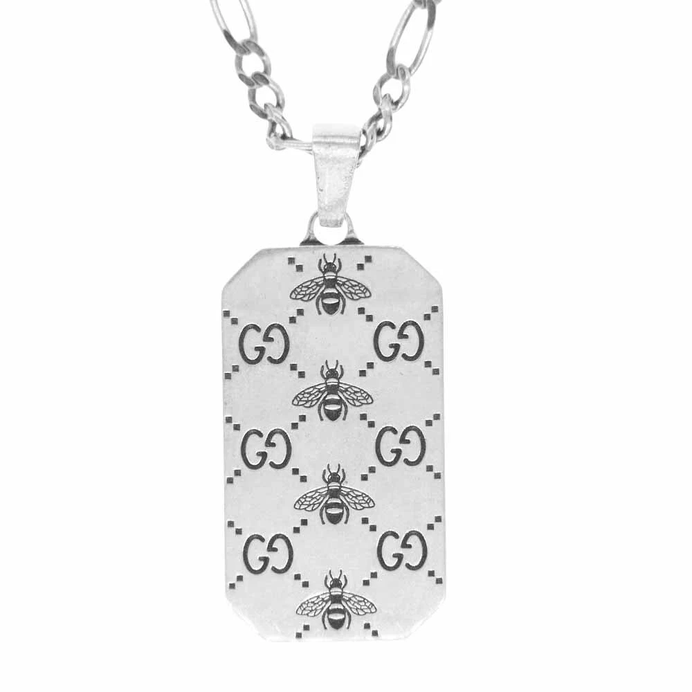 Collier chaîne figaro pendentif étiquette chien gravure abeille GUCCI accessoires pour homme