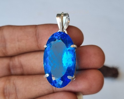 Blue Topaz Pendant 925 Sterling Silver Handmade Gift For Her Gemstone PG1148 - Picture 4 of 4