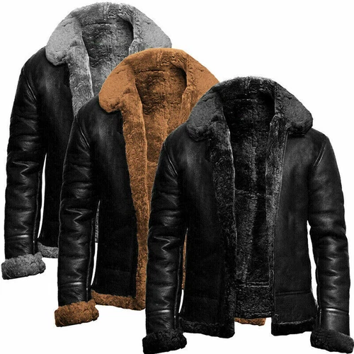 Mens RAF Aviator Real Leather Jacket Coat Bomber B3 Sheep Skin Pilot Flying NHF1