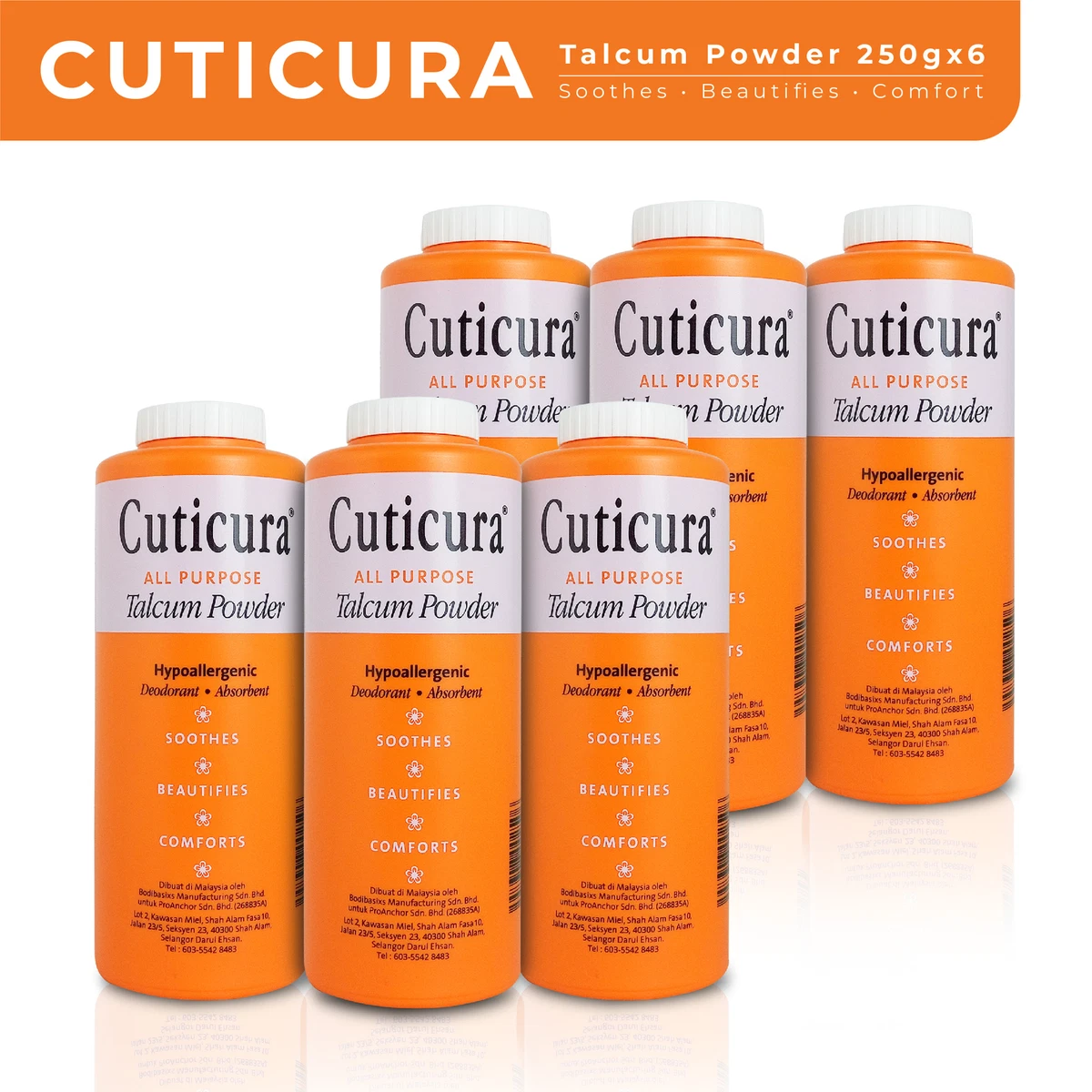 6X Cuticura Talc Body Powder 250g For Sensitive Dry Irritated Eczema Skin