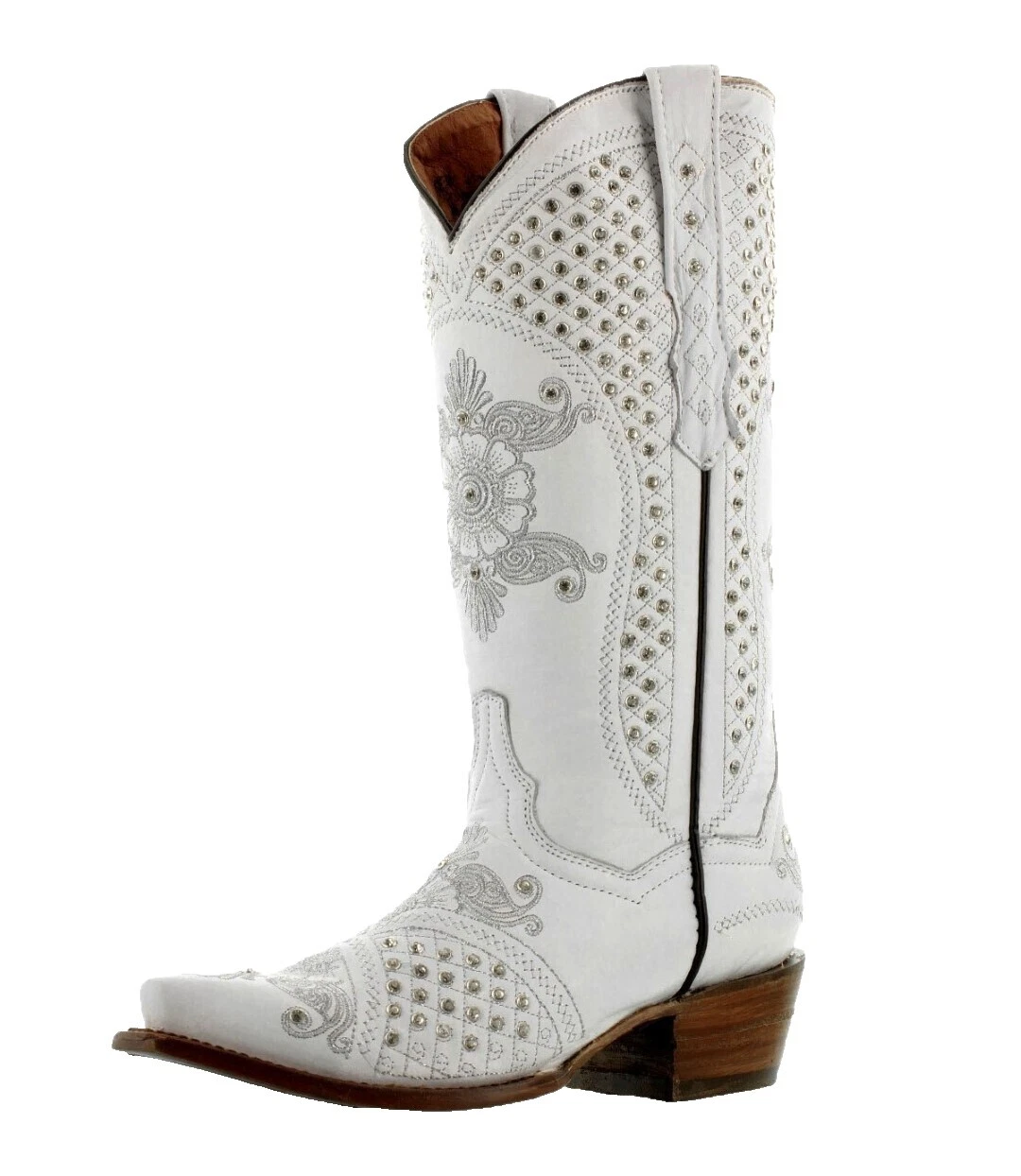 Parte superior de cuero blanco Boda botas para mujeres