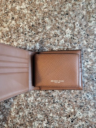 MICHAEL MICHAEL KORS Men’s Andy Leather L-Fold Wallet With ID - Luggage NWT - Picture 3 of 7
