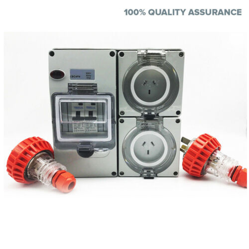 RCD Power Point 10 AMP TWIN 3 Pin Socket Outlet w/ 2X Weatherproof 3 Pin Plug - Picture 3 of 7