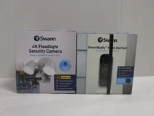 SWANN 4K FLOODLIGHT SECURITY CAM WHITE & SWANNBUDDY VIDEO DOORBELL NEW SEALED!