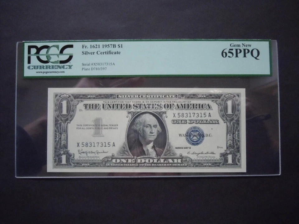 1957B (3) $1 Silver Certificate Blue Seal Graded PCGS 65 Gem New - Image 4 of 4