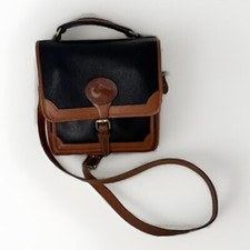 VTG Dooney  Bourke All Weather Essex Black Tan Pebbled Leather Crossbody Bag