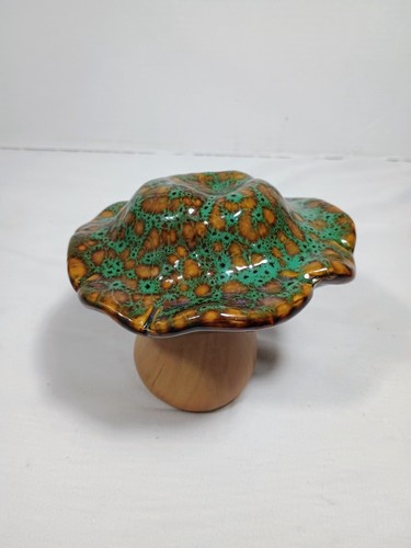 Whimsical Mushroom green brown Glaze Top Ceramic Garden Pottery 5” Cottagecore - Picture 2 of 6