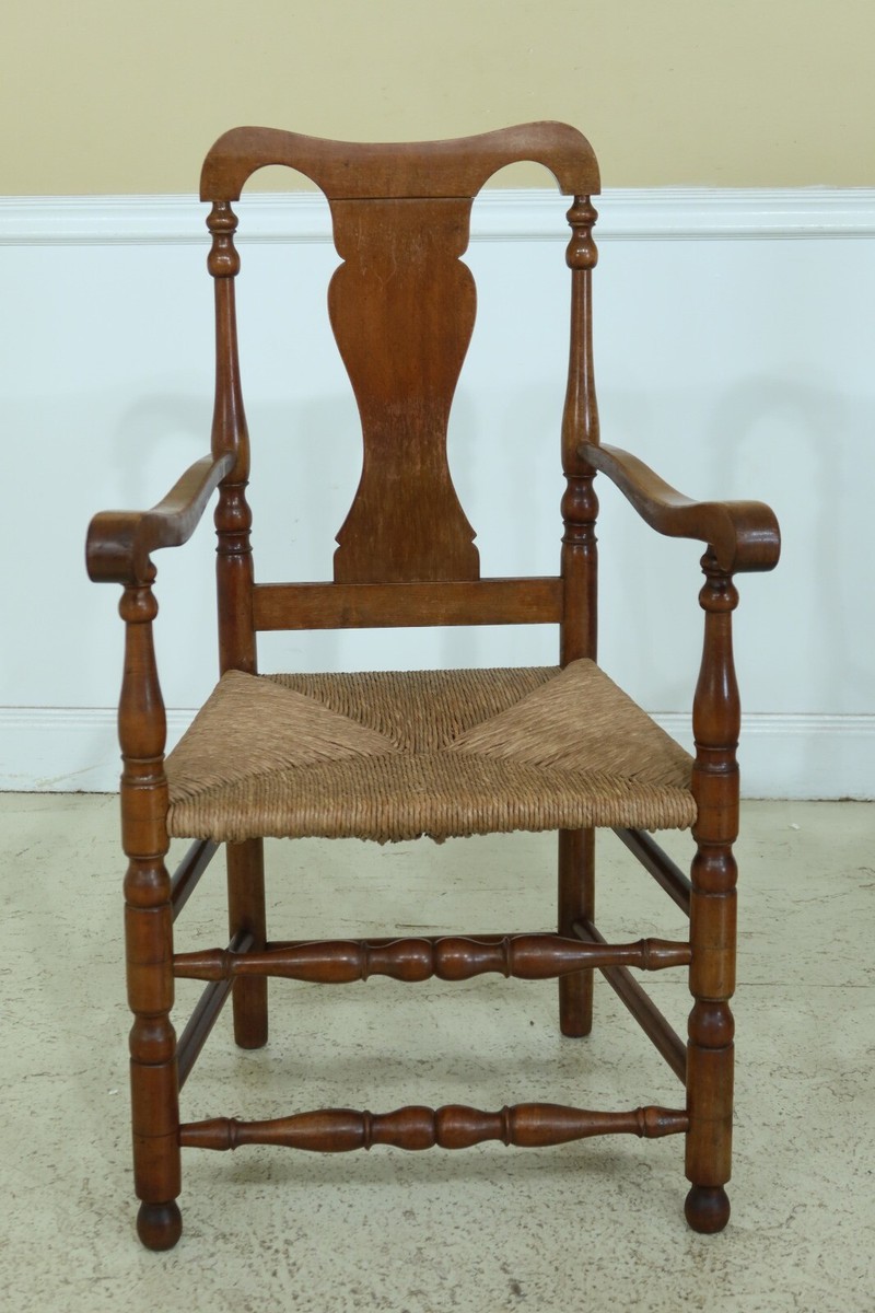 F32486EC: Pair Signed WALLACE NUTTING Rush Seat Armchairs