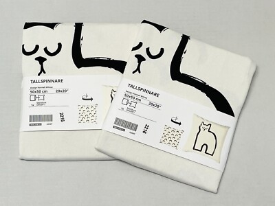 Ikea TALLSPINNARE Pillow cushion cover cat off-white/black 20x20'' (2 Pack) - NEW