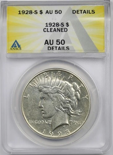 1928-S $1 ANACS AU 50 Details (Cleaned) Peace Silver Dollar
