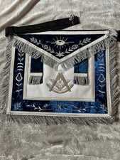 Masonic Past Master Silver Bullion Apron With Square Tassels Satin Pocket NEW 