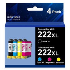 4Pack BCMY 222XL Replacement for Epson Ink Cartridge for WF-2960 XP-5200 Printer