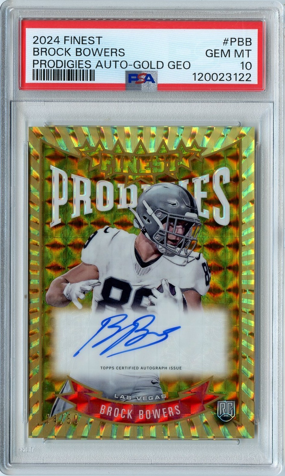 Brock Bowers Topps Finest Prodigies Autographs #PBB Gold Refractor