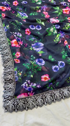 Pakistani Sari Designer Partywear Bridal Bollywood Wear New Ethnic Style Saree - Picture 9 of 9