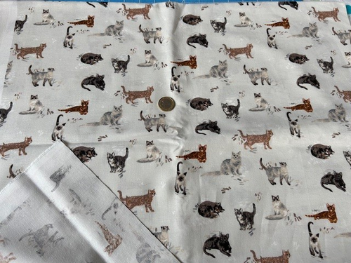 Coupon De Tissu Motif Chats - Coton Marron, 49 X 79 Cm, Neuf