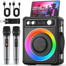 Karaoke Machine, Bluetooth Speaker with 2 Wireless Mics for Adults