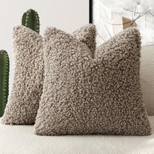 2 Pieces Teddy Faux Fur Throw Pillow Cover 18" x 18" Pack of 2 Khaki