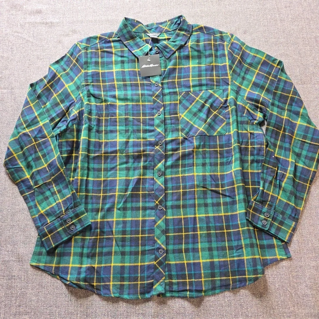 Eddie Bauer Forest Mineral Green Plaid Men's Large Flannel Button Up Shirt