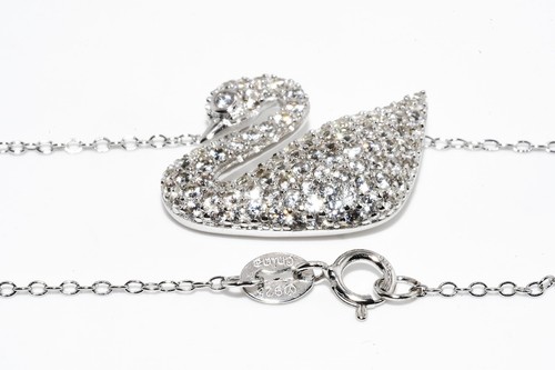 $395 .925 Sterling Silver 1.00CT Natural White Topaz Cluster Swan Drop Necklace - Picture 7 of 7