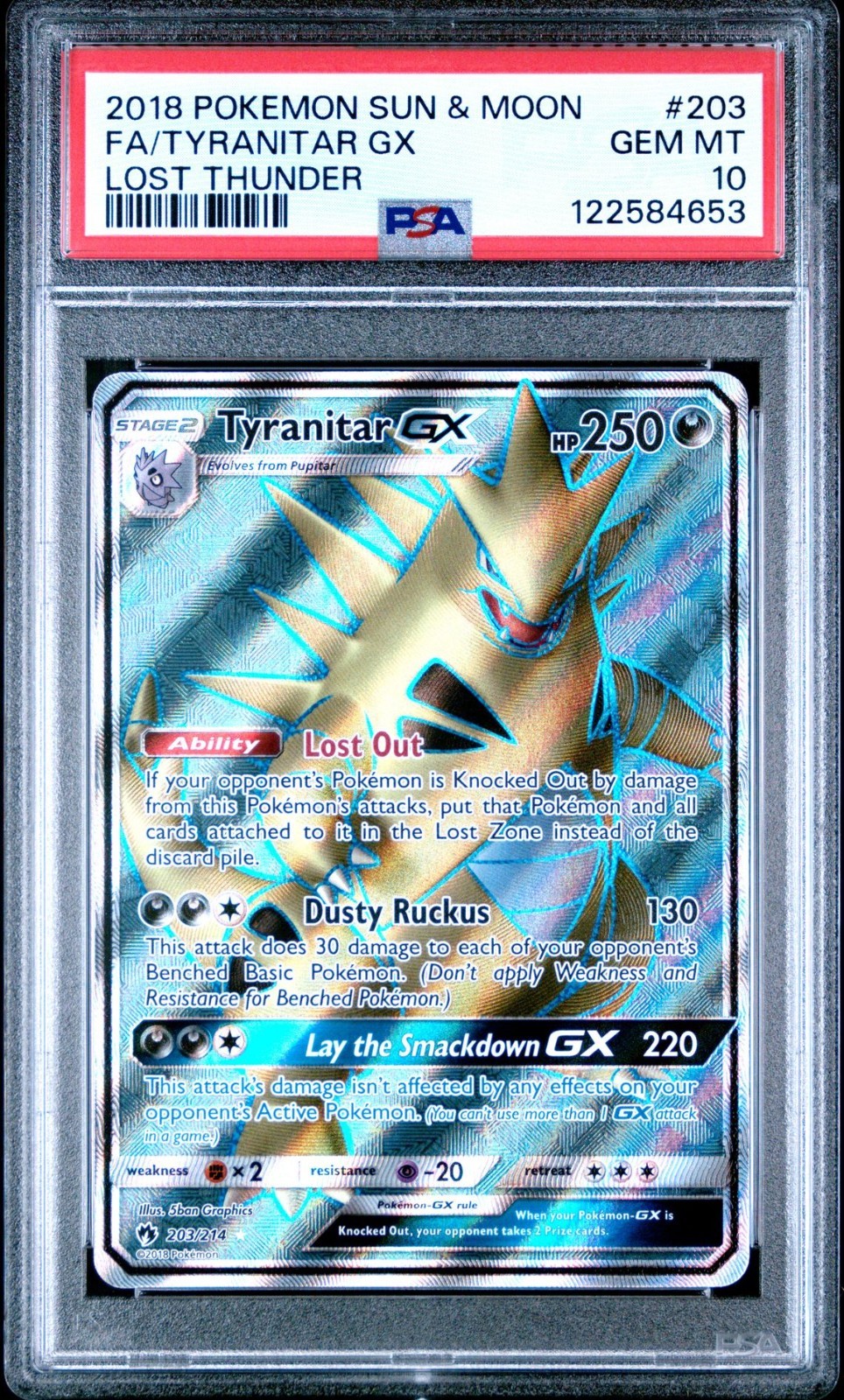 Pokemon Tyranitar GX 203/214 Full Art SM Lost Thunder PSA 10 GEM MINT
