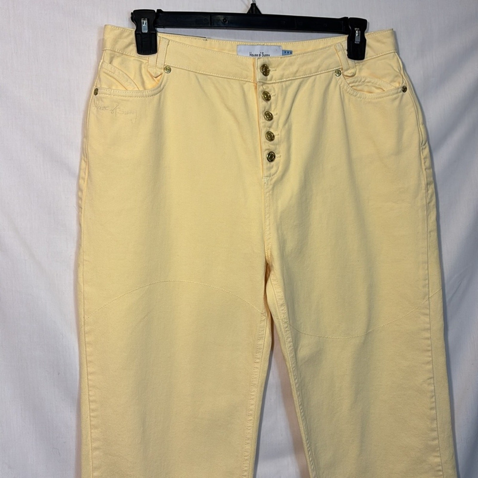 House of Sunny Yellow Button Fly Straight Leg Embroidered Jeans Pants Size US 10