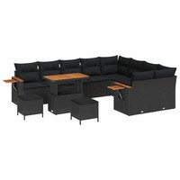 Gartensofa-Set Poly-Rattan Schwarz Mit 13 Kissen