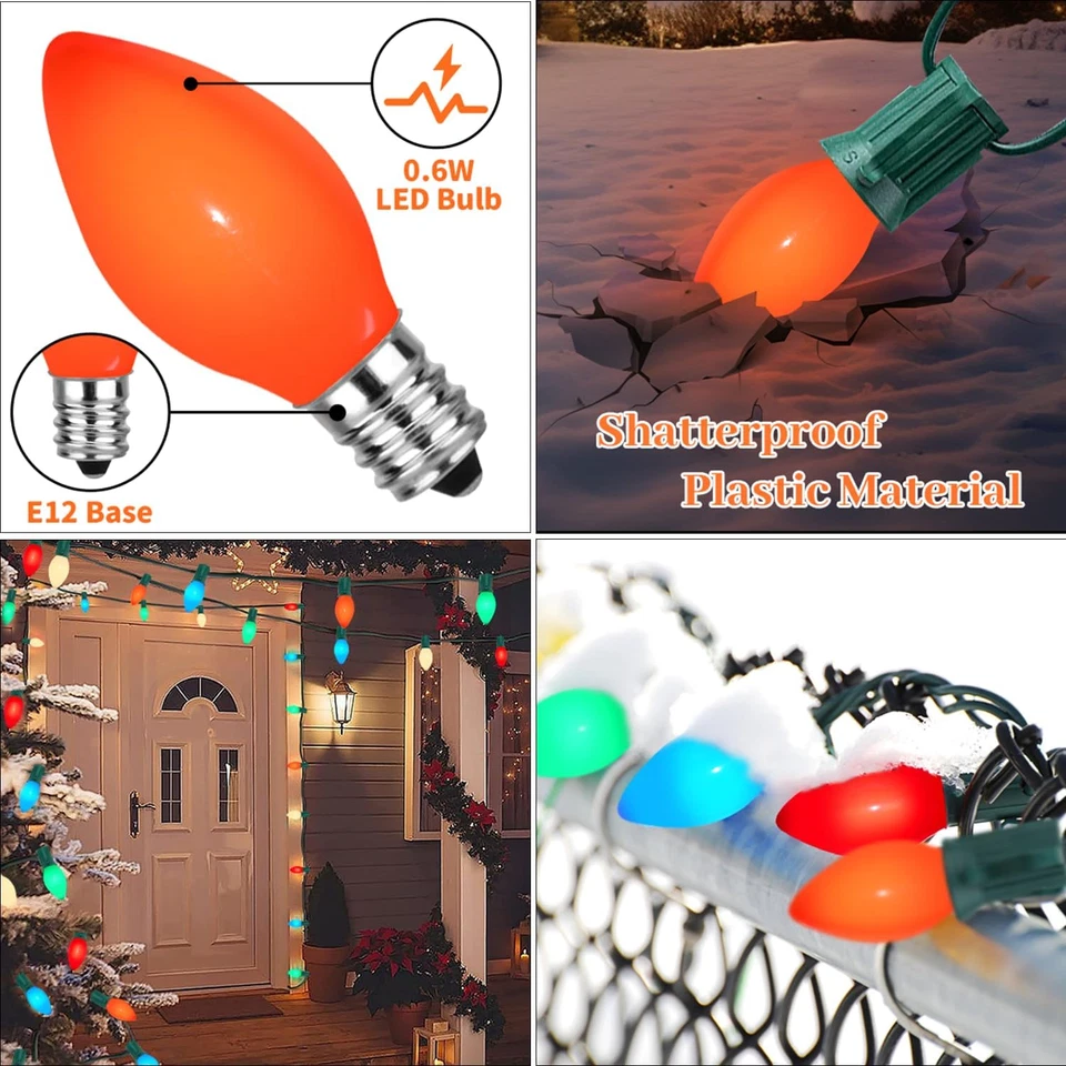 25 Pack C7 LED Christmas Light Bulbs Multicolor E12 Base Vintage Replacement Bul - Image 4 of 4