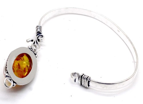 Bracciale in argento sterling 925 con gemme ambra baltica misura ADJ - Foto 2 di 8