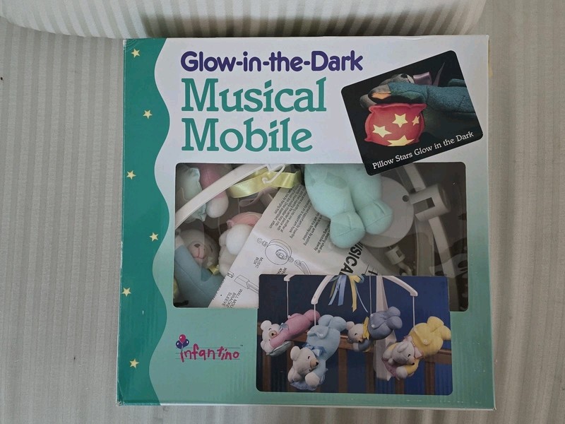 Vintage Infantino Glow in the Dark Musical Mobile w/ Teddy Bears, Glowing Stars 