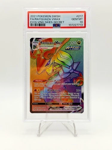 2021 POKEMON EVOLVING SKIES SECRET RAINBOW RARE RAYQUAZA VMAX 217/203 PSA 10