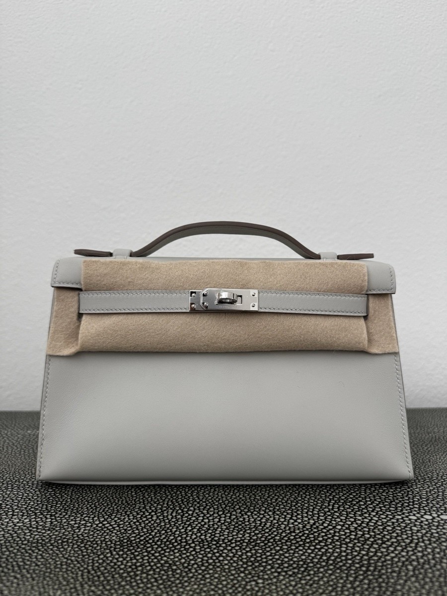 NIB HERMES KELLY POCHETTE GRIS PERLE PHW SWIFT K | eBay