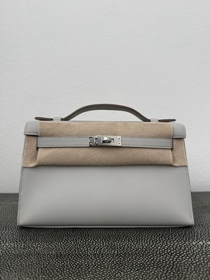 NIB HERMES KELLY POCHETTE GRIS PERLE PHW SWIFT K | eBay