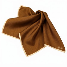 NWT Eton Satin Brown w White Edges Solid Silk Pocket Square Italy 13"