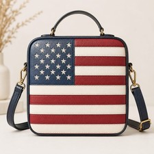 Handmade USA Flag Leather Crossbody Bag Women Patriotic Shoulder Purse Gift