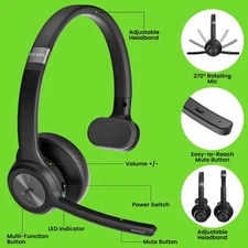 GEARit Wireless Headset with Mic - 35 Hrs Talk Time - Trucker Bluetooth