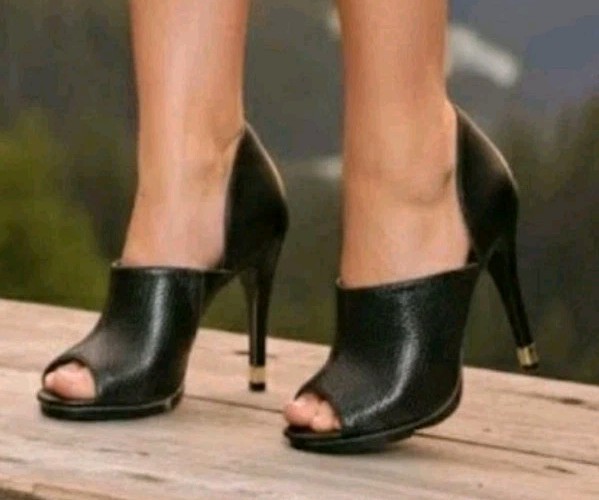 Couture black peep-toe ankle strap heels with a snakeskin effect Size 7 UK