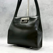 GUCCI G Logo Leather Shoulder Tote Bag Black Silver Hardware Minimal Design