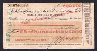 Crefeld J. Frank & Cie. 500.000 Mark 18.7.1923