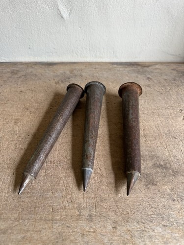 Three Antique Metal Handmade Taper Candle Making Molds Patina Early Lighting  - Picture 12 of 14