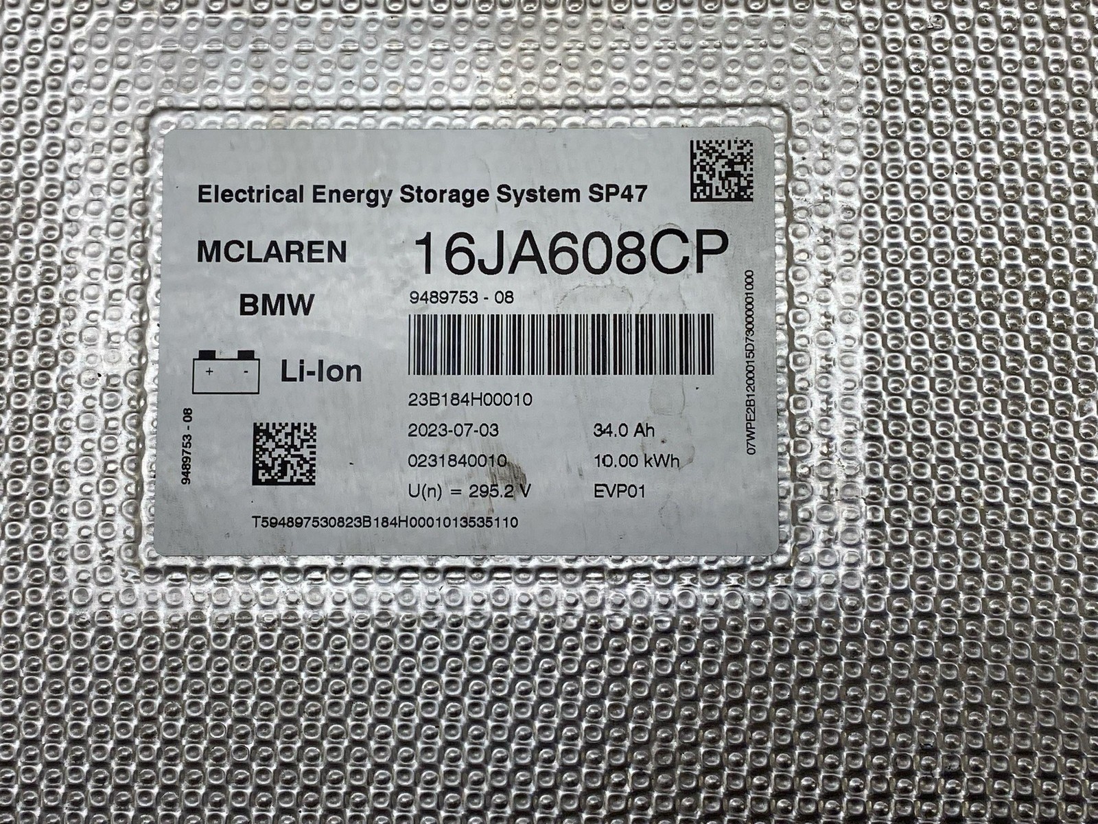 2024 MCLAREN ARTURA HIGH VOLTAGE HYBRID BATTERY PACK 34Ah 10.00kWh 34Ah 10.00kWh
