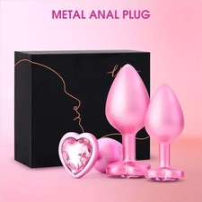 Metal Anal Plug Trainer Set 3pc Pink Crystal Base Anal Beads Prostate Toy #A250