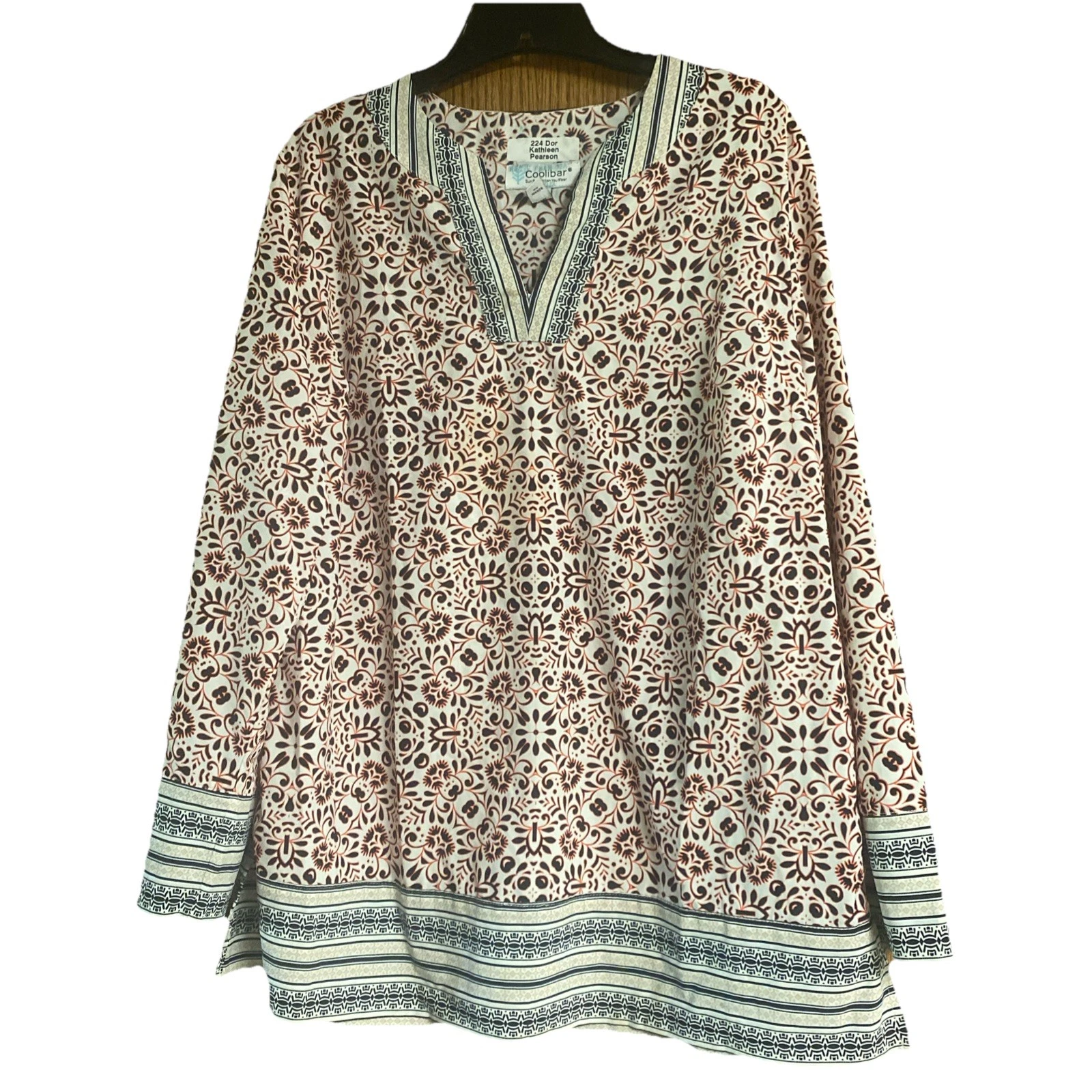 Coolibar Jardin Tunic 50+ Sun Protection Top Size L UPF Red Boho Long Sleeve