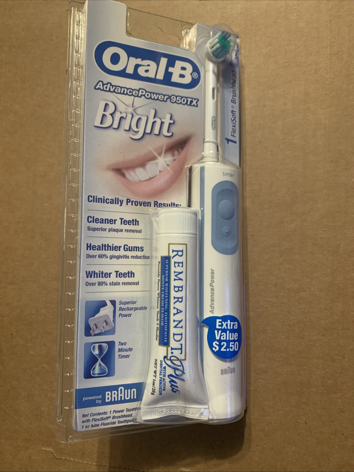 ORAL-B ADVANCE POWER 950TX  Power Toothbrush BRAUN FlexiSoft Head Rechargeable