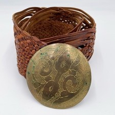 Vintage Braided Leather Hammered Medallion Belt Morocco Boho Bohemian Gypsy Y2K