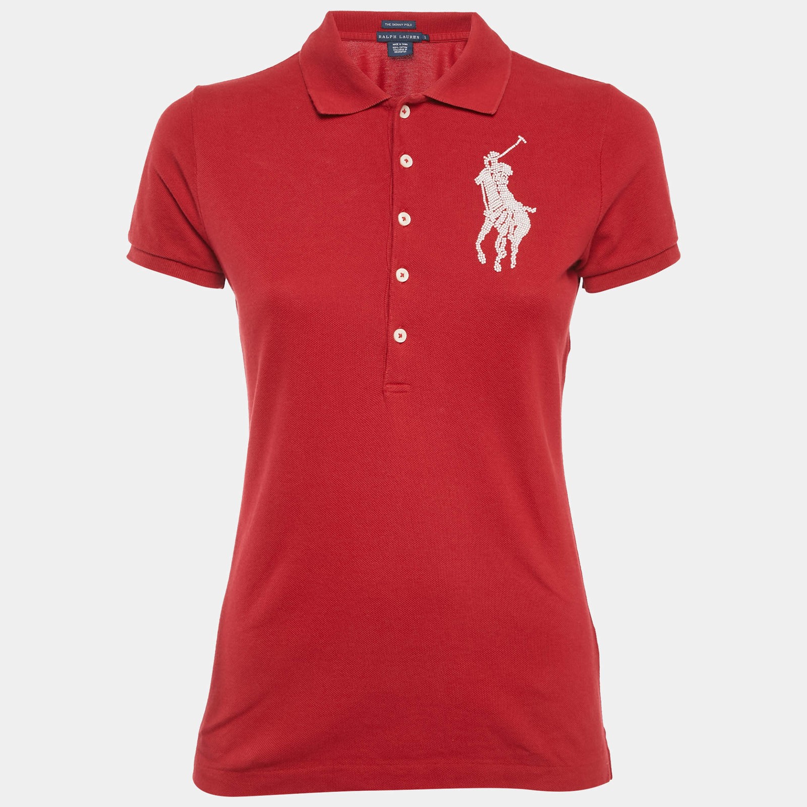 Ralph Lauren Red Logo Embroidered Skinny Fit Polo TShirt S