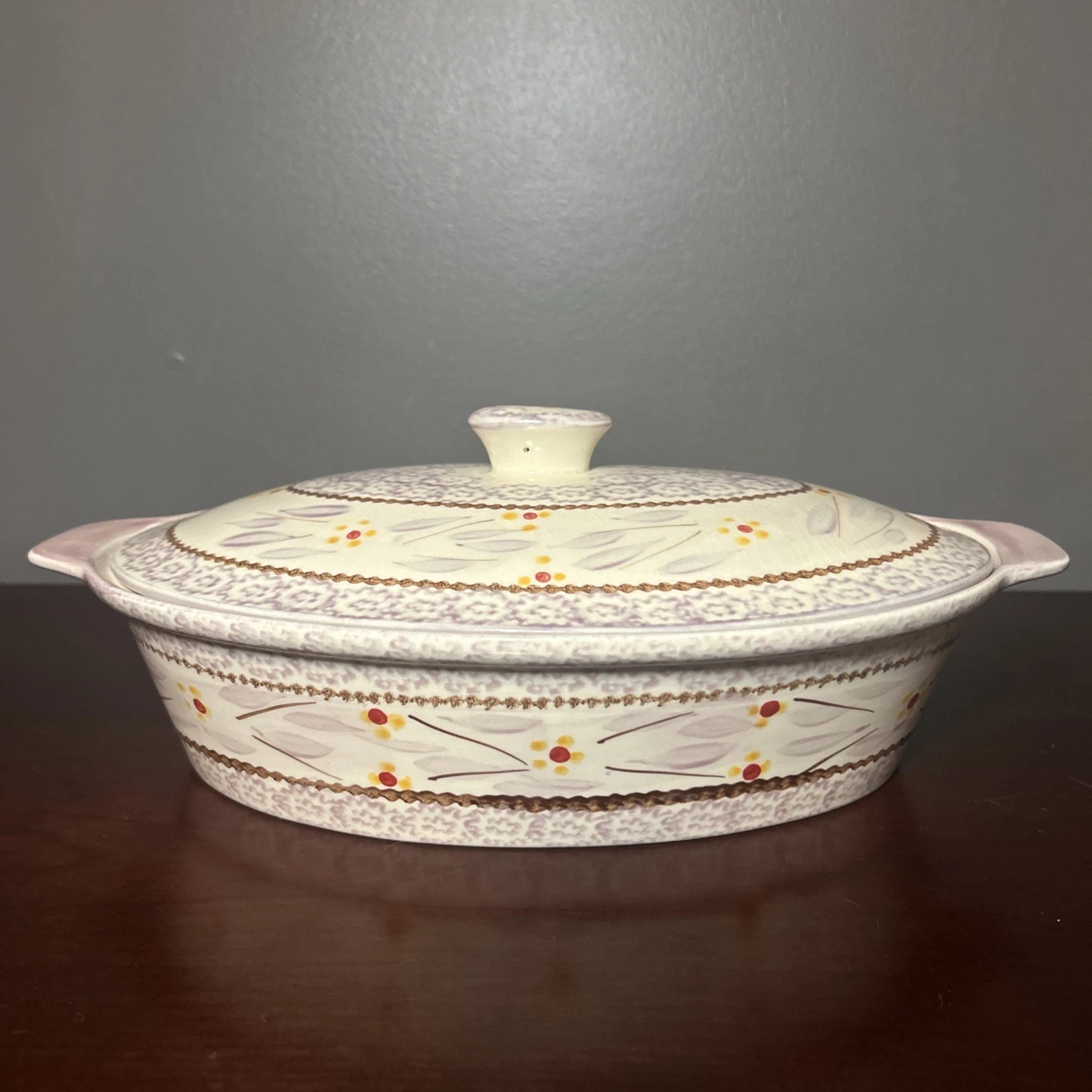2 Quart Oval Covered Casserole Old World Temptations Ovenware lavender purple .