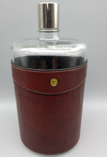 Goldpfeil Flachmann/Taschenflasche, Glas mit Lederummantelung, 1970-1980er Jahre