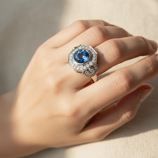 Promise Ring, Bezel 5.60Ct Vivid Blue Sapphire 925 Sterling Silver Handmade Gift