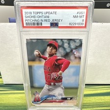 Topps 2018 Update Series Shohei Ohtani #US1 Pitching Red Jersey Rookie PSA 8
